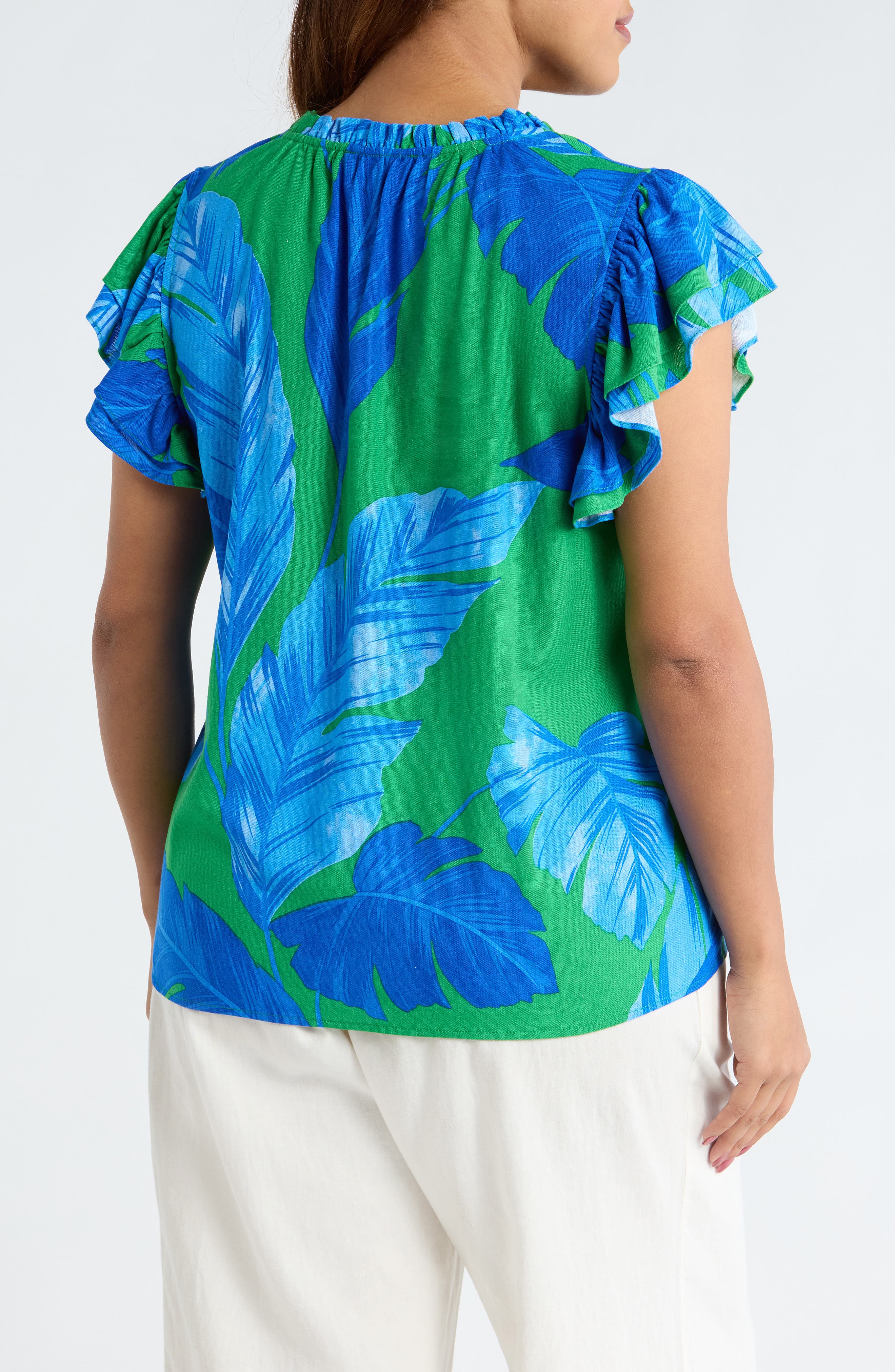Risette Flutter Sleeve Split Neck Top - image 2