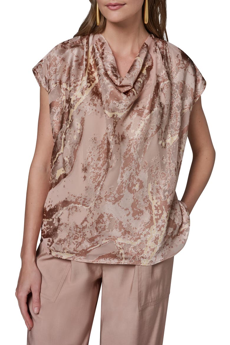 Burnout Cowl Neck Top, Main, color, SNOW PETAL COMBO