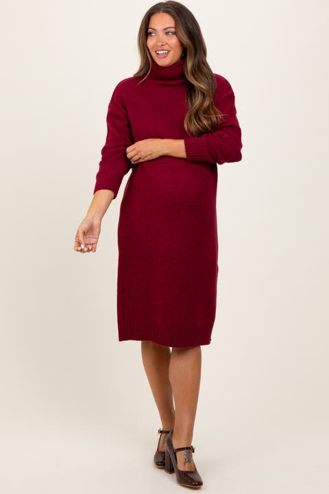 Turtleneck Side Slit Midi Sweater Dress