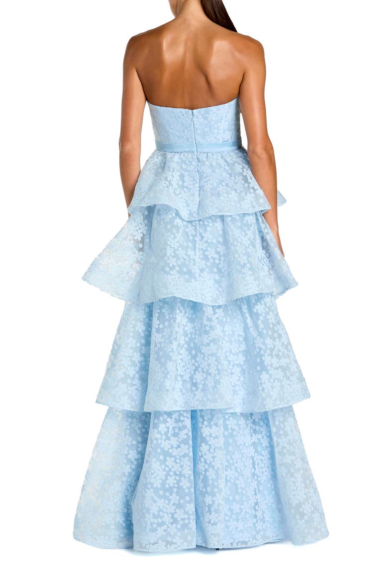 Strapless Floral Organza Tiered Gown with Bow, Alternate, color, Powder Blue
