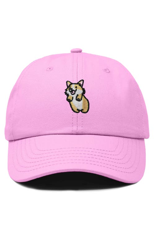 Dalix Leaping Corgi Embroidered Cap In Light Pink