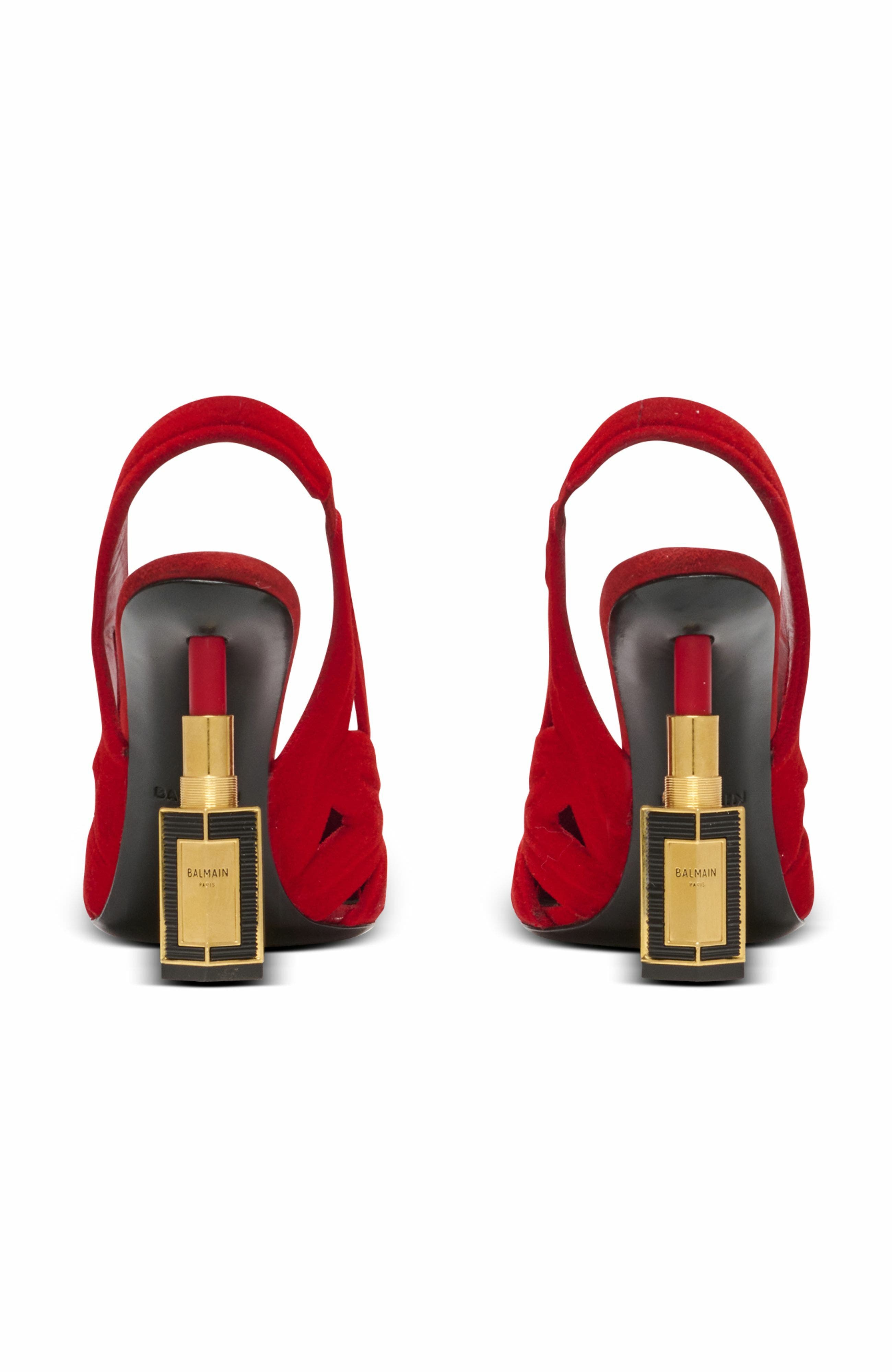Balmain Lipstick Pumps In Suede Leather And Brass, Alternate, color, Red