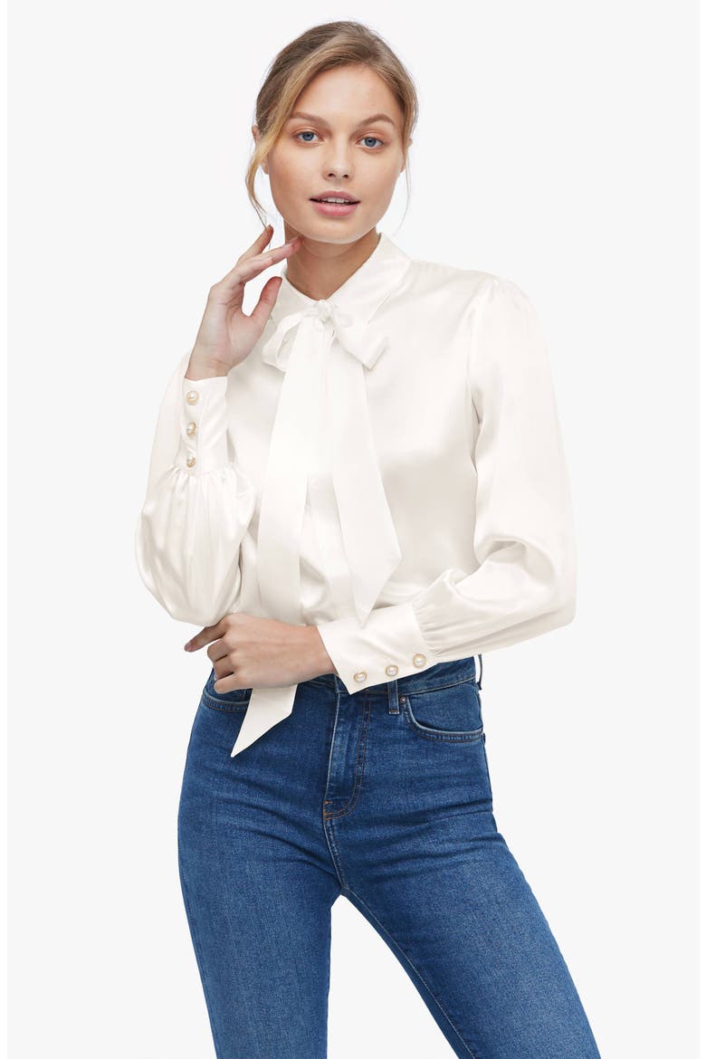 Vintage Bow Tie Silk Blouse, Alternate, color, Ivory