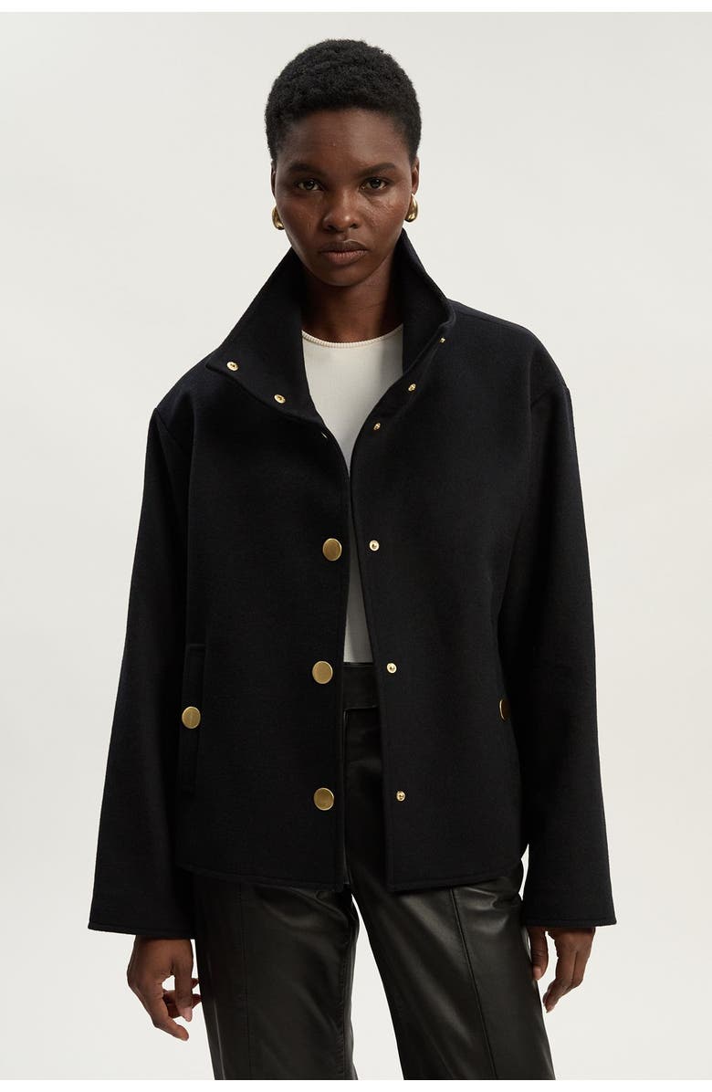 Karen Millen Brushed Wool Funnel Neck Tailored Coat, Main, color, Black