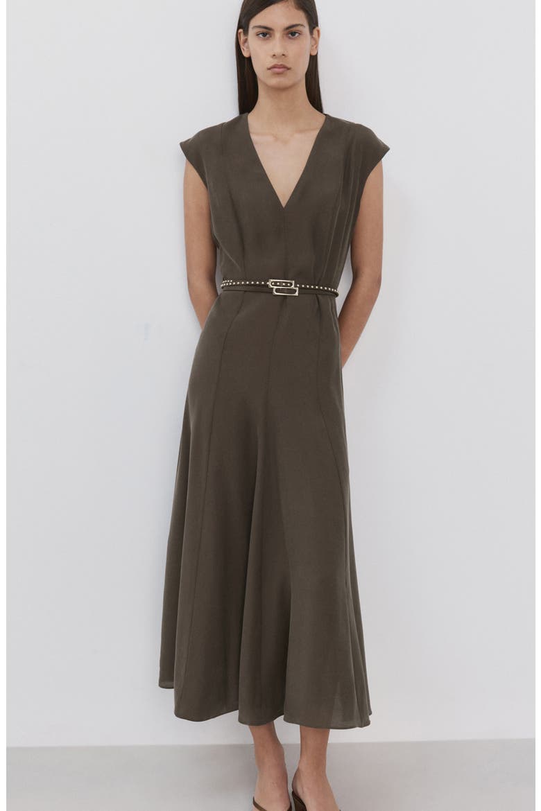 Double Belt A-Line Dress, Alternate, color, BROWN