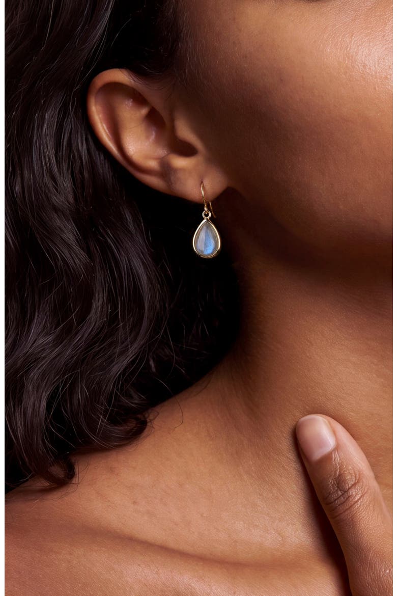 14k Gold Plated Teardrop Stone Drop Earrings, Alternate, color, GREEN/ GOLD