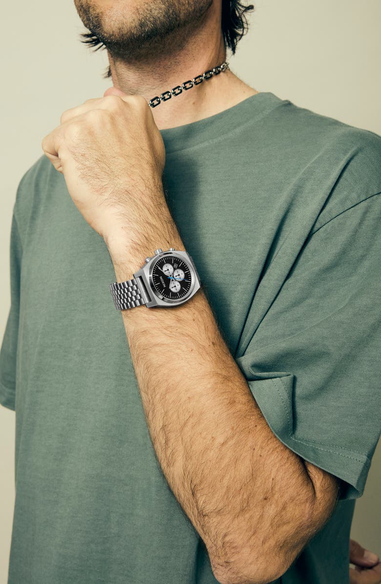 Nixon Time Teller Chronograph Bracelet Watch, 40mm, Alternate, color, Chrome / Black / Chrome Sunray