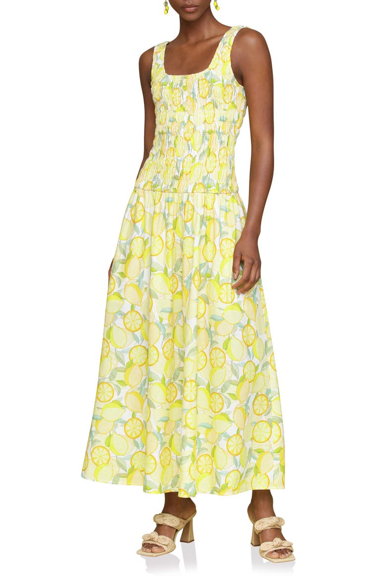 Smocked Sleeveless Fit & Flare Maxi Dress, Main, color, LIMONCELLO