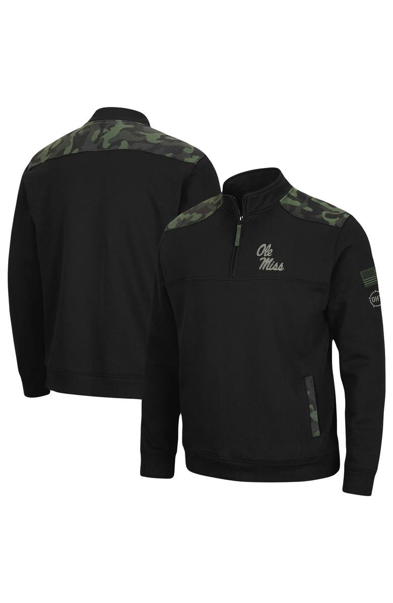 COLOSSEUM Men's Colosseum Black Ole Miss Rebels OHT Military Appreciation Commo Fleece Quarter-Zip Jacket, Main, color, 