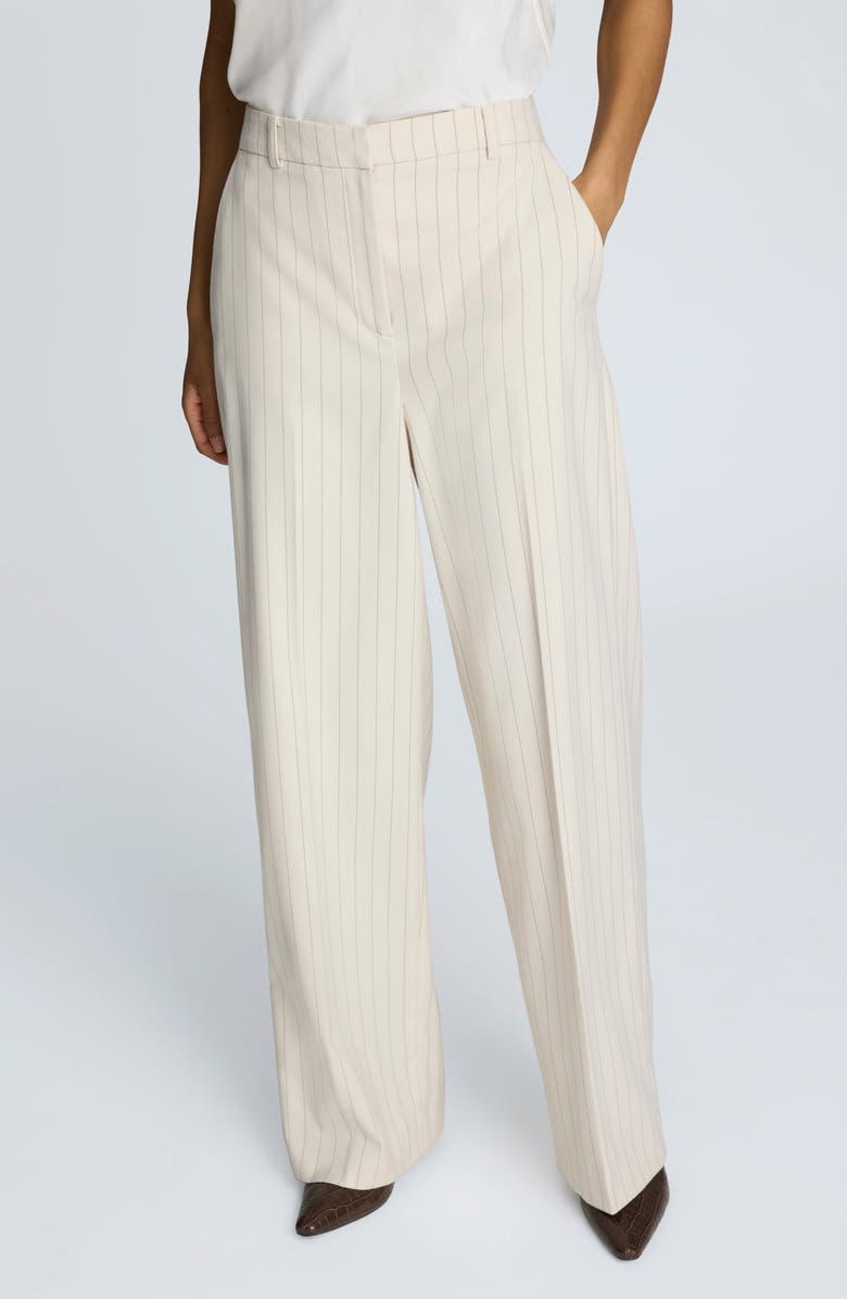 Kenneth Cole Pinstripe High Waist Wide Leg Pants, Main, color, Neutral Combo