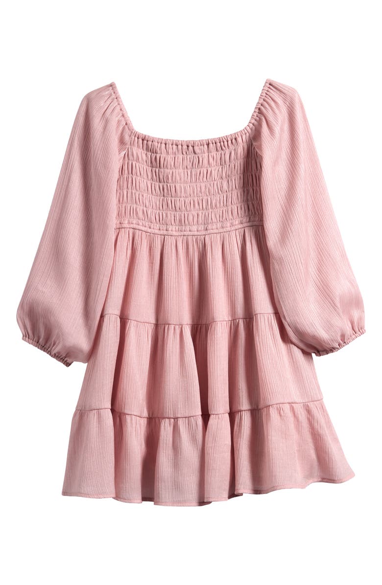 Ava & Yelly Kids' Shimmer Crinkle Long Sleeve Babydoll Dress, Alternate, color, Blush