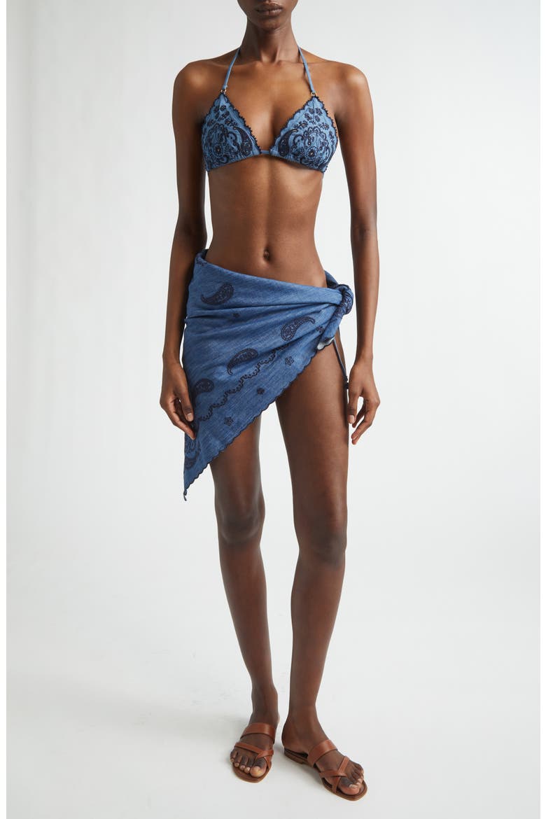 Paisley Embroidered Denim Pareo, Alternate, color, RAILWAY BLUE