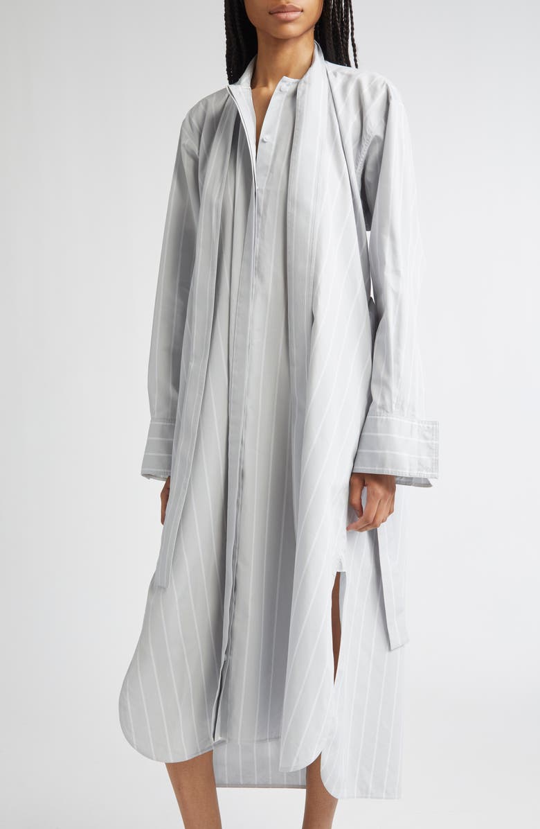 Proenza Schouler Phillipa Stripe Long Sleeve Cotton & Silk Poplin Midi Shirtdress, Alternate, color, Grey Multi