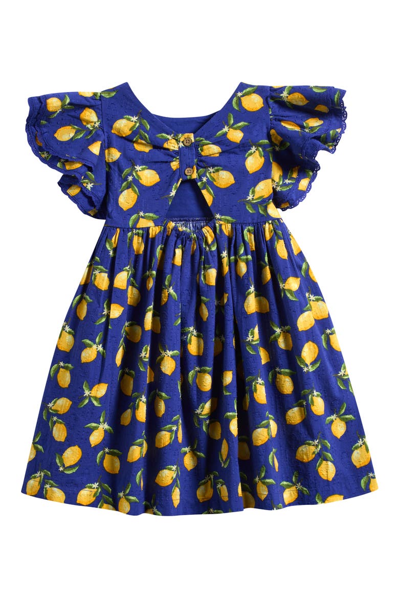 Kids' Lemon Print Angel Sleeve Cotton Jacquard Dress, Alternate, color, BLUE