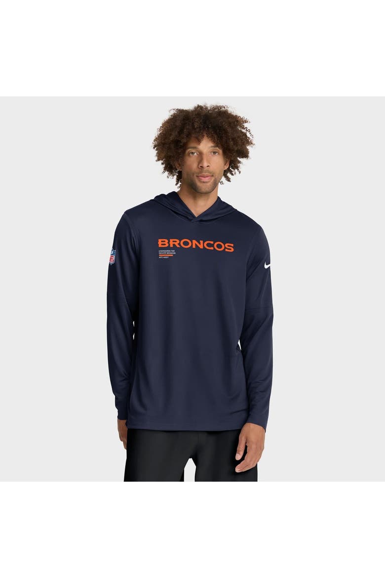 Men's Nike Navy Denver Broncos Sideline Pure Fury Performance Long Sleeve Hoodie T-Shirt, Main, color, Navy