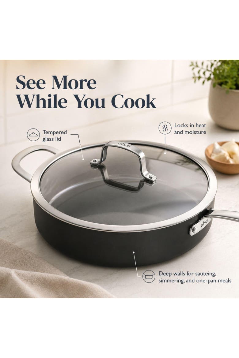 Maestro 4-Quart Ceramic Nonstick Sauté Pan with Lid, Alternate, color, Black