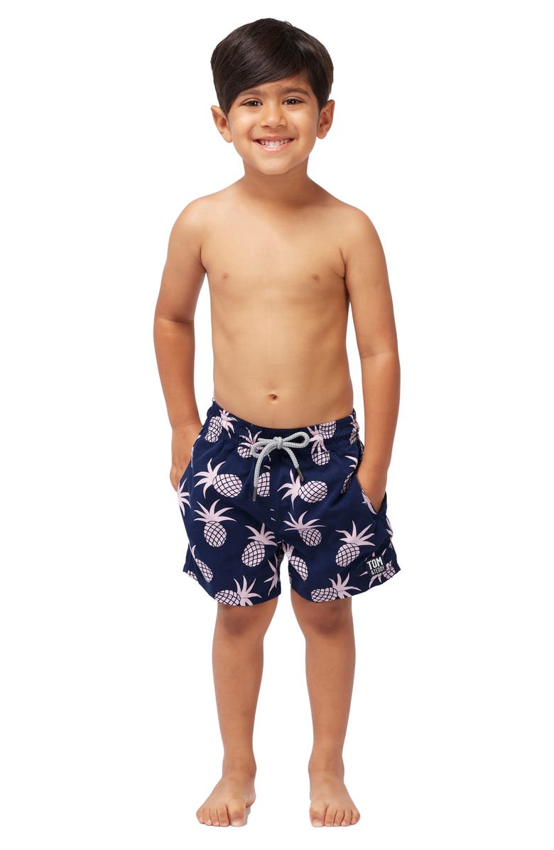 Tom & Teddy Kids' Pineapple Print Swim Trunks, Alternate, color, Shell Pink