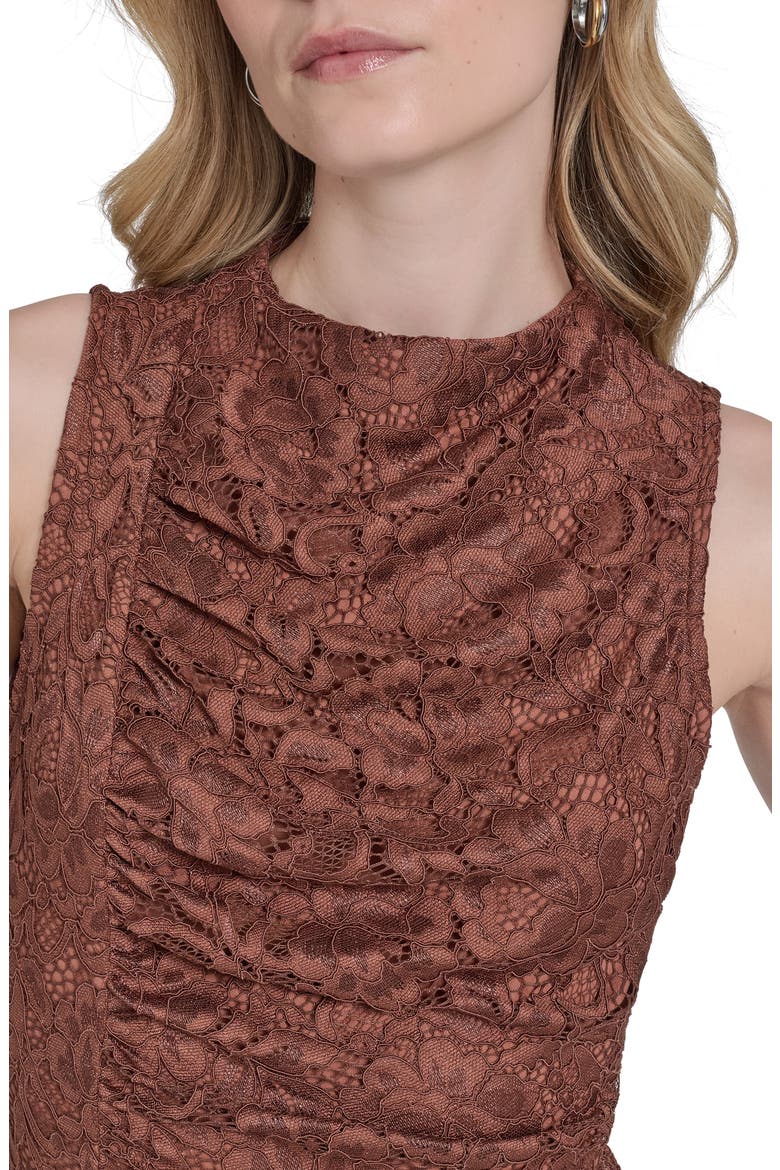 Lace Sleeveless Sheath Midi Dress, Alternate, color, BROWN