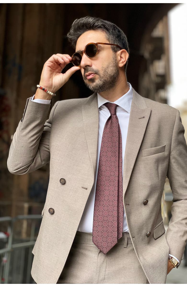 Elizabetta Moretti - Printed Silk Tie for Men, Alternate, color, Brown And Burgundy