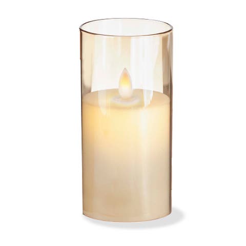 Estella Amber Glass Hurricane with Flameless Candle Lantern