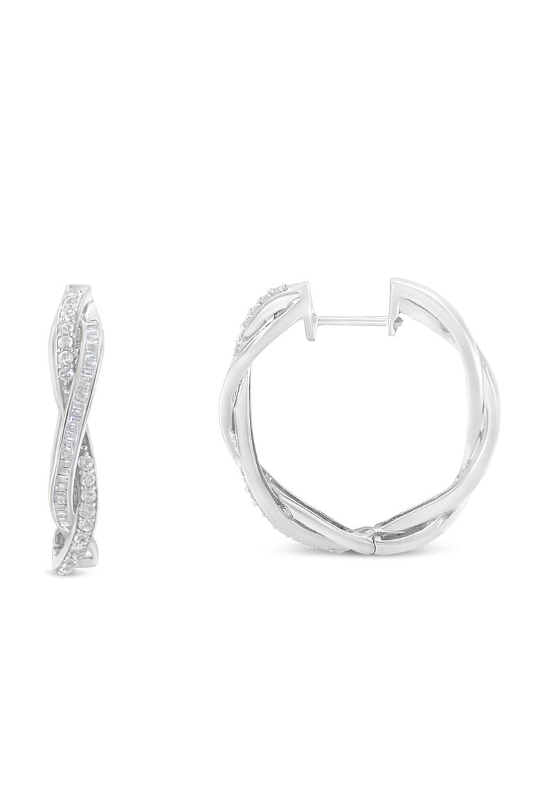 Silver 3/4 Cttw Diamond Twist Hoop Earring, Alternate, color, White