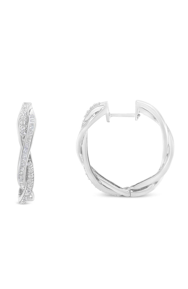 Haus of Brilliance Silver 3/4 Cttw Diamond Twist Hoop Earring, Alternate, color, White