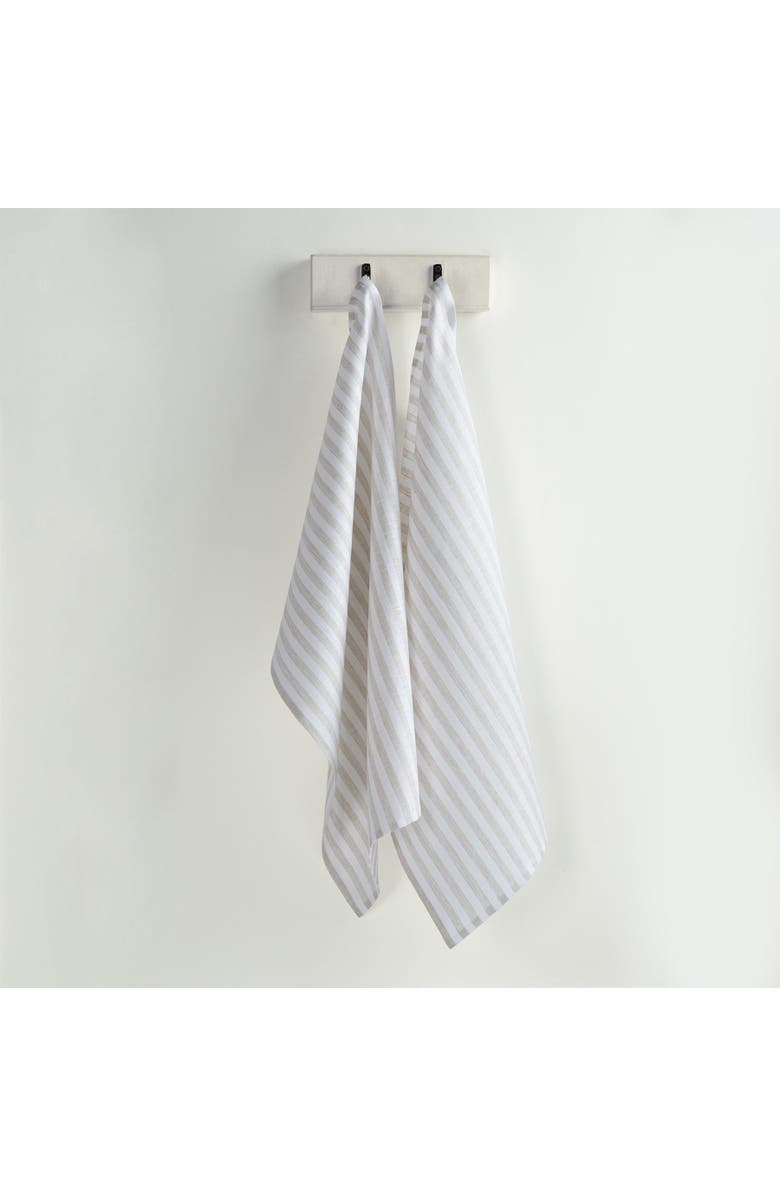 Solino Home Linen Kitchen Towels Set of 2, 17 x 26 Inch for Dining Table, Holiday and Everyday Table Decor - Amalfi Stripe, Main, color, Natural And White