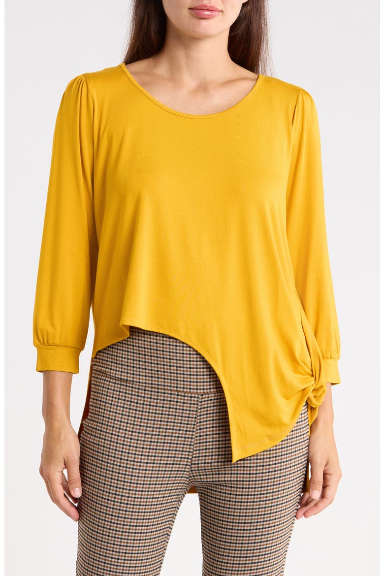 Side Knot Three-Quarter Sleeve Top, Main, color, MUSTARD
