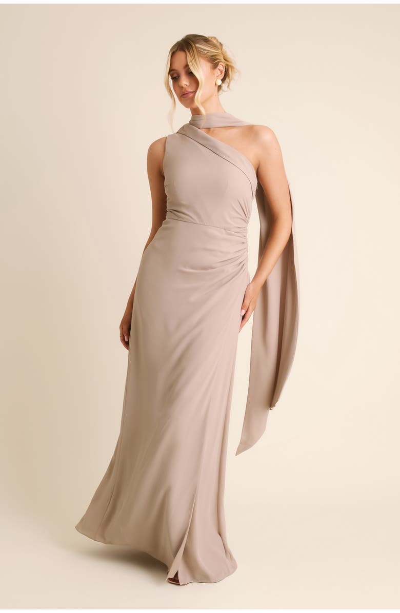 Six Stories One Shoulder Chiffon Bridesmaid Dress, Main, color, Truffle