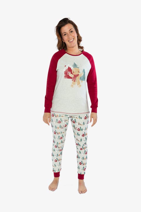 Women Christmas Organic Cotton Top Pants Two Piece Pajama Set
