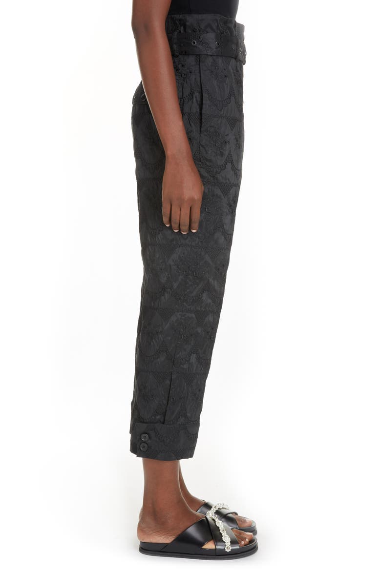 Embroidered Taffeta Paperbag Waist Trousers, Alternate, color, BLACK