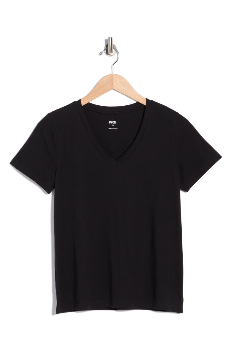 1901 V-Neck Cotton T-Shirt, Alternate, color, Black