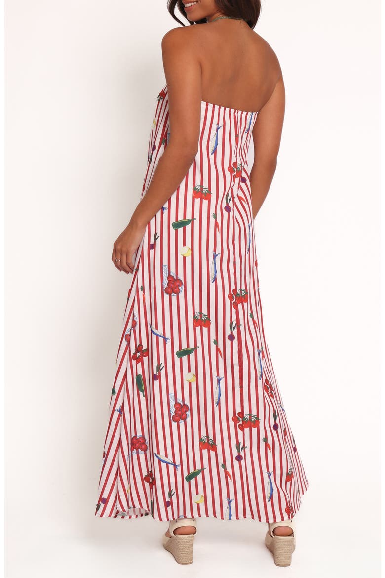 Soph Picnic Print Strapless Maxi Dress, Alternate, color, RED PICNIC STRIPE