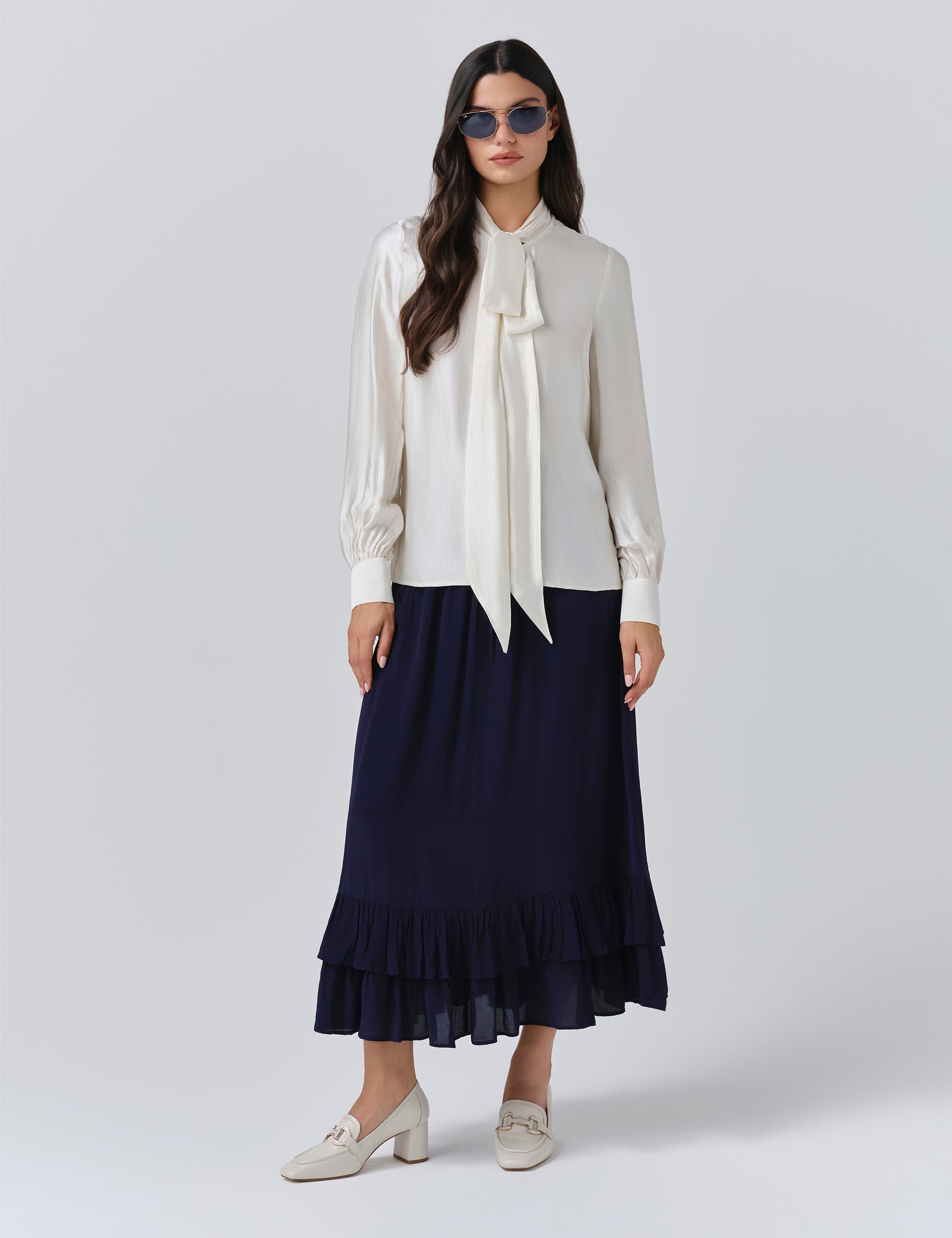 Anna Satin Tie Neck Blouse - image 2