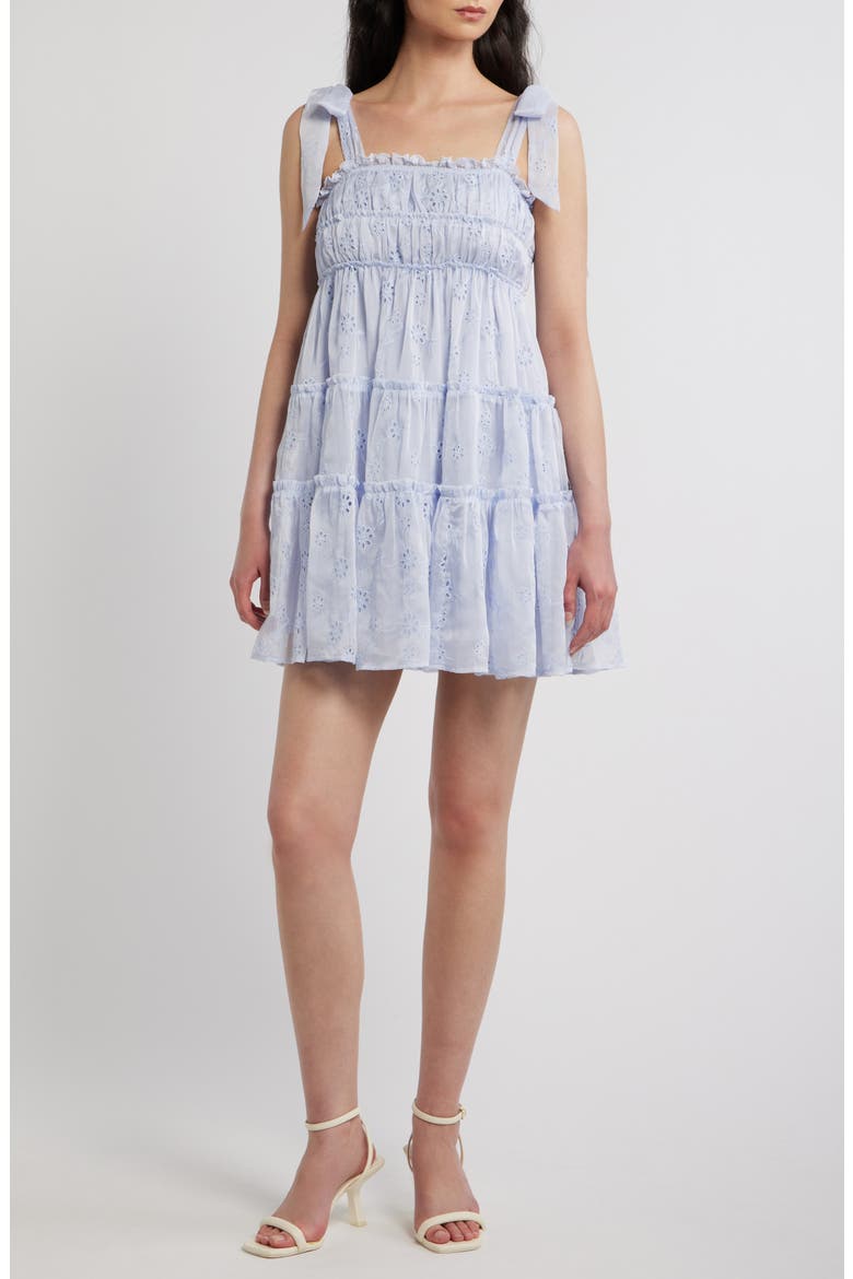 Tiered Eyelet Mini Sundress, Main, color, LIGHT BLUE
