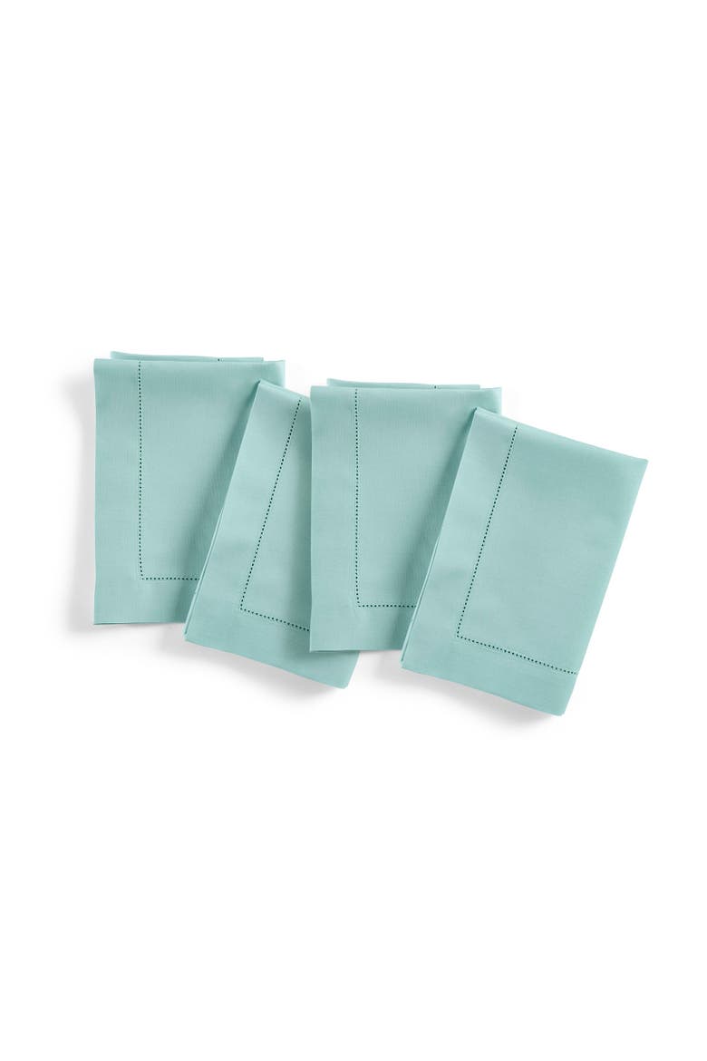 Cotton Linen Hemstitch Dinner Napkins Set of 4, 20 x 20", Main, color, Pastel Turquoise