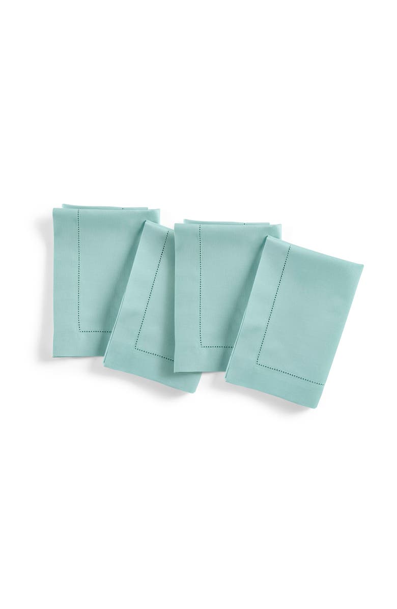 Solino Home Linen Dinner Napkins - Cotton Linen Hemstitch, 20" x 20", Main, color, Pastel Turquoise