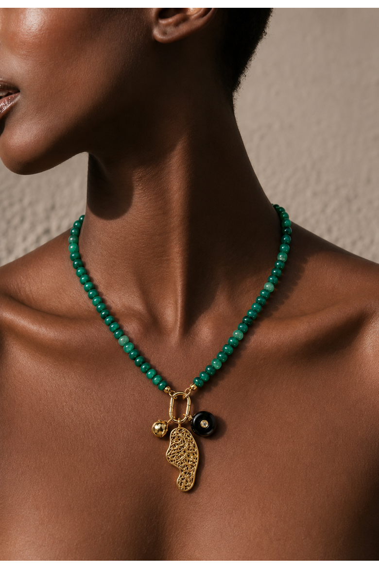 Riviera Sculptural Charm Necklace, Alternate, color, Green