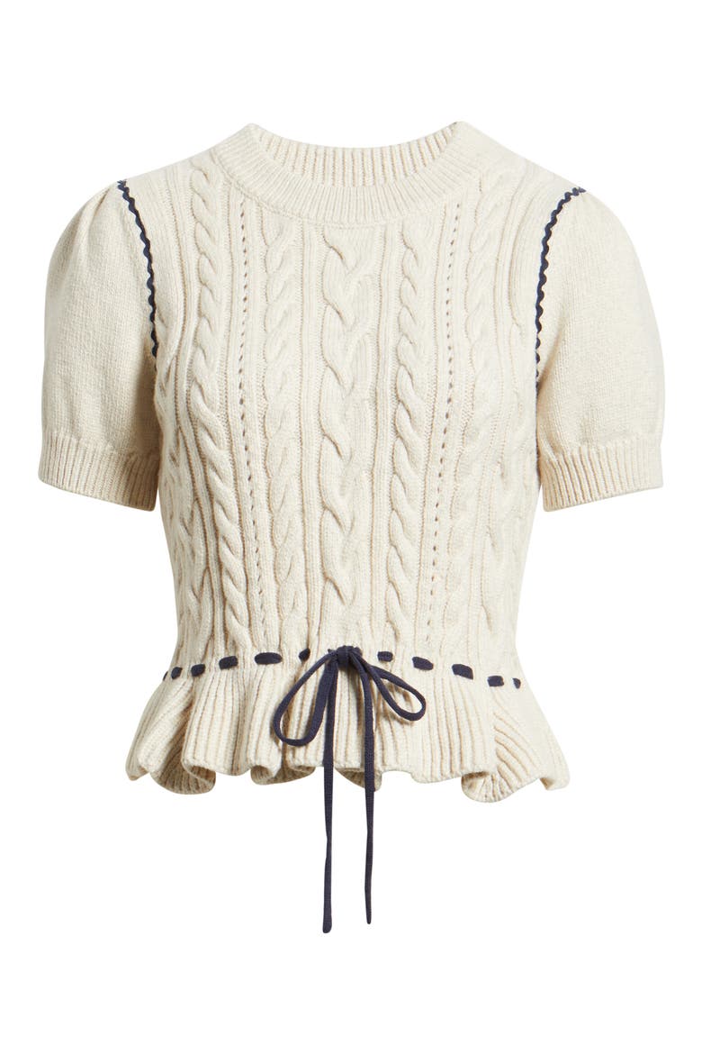 Chandi Cable Knit Puff Sleeve Sweater, Alternate, color, HEATHER OAT