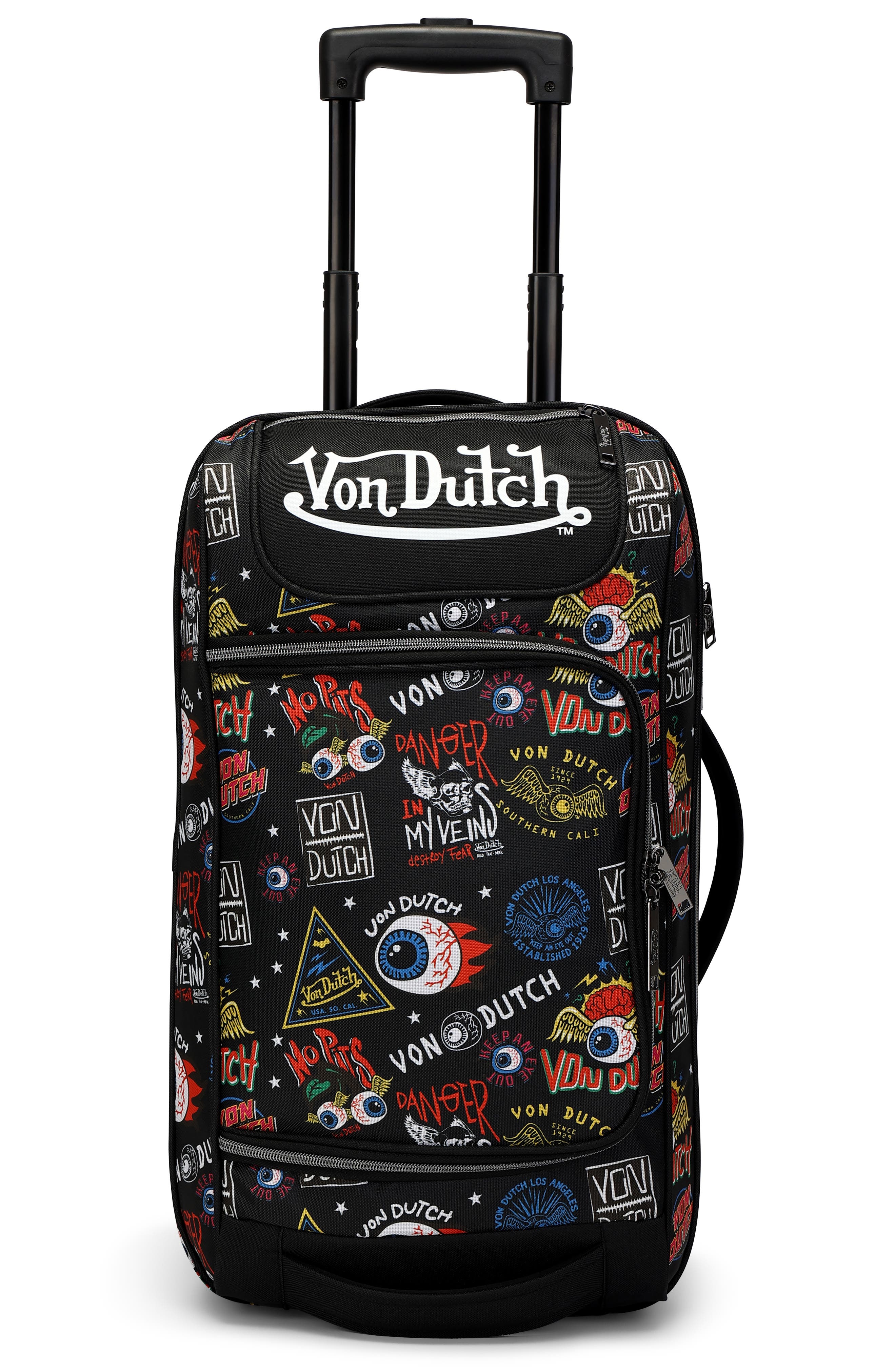 Von Dutch Jax Black Rolling Travel Duffel Bag  with Inline Skate Wheels, Main, color, Jax Black
