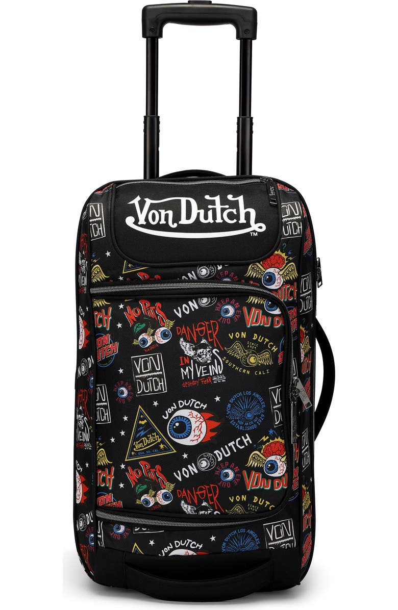 Von Dutch Jax Black Rolling Travel Duffel Bag with Inline Skate Wheels, Main, color, Jax Black