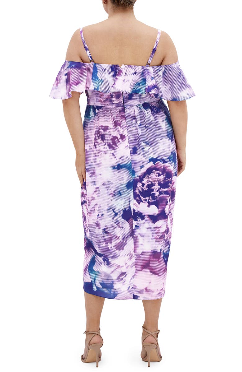 City Chic Floral Drape Cold Shoulder Midi Dress, Alternate, color, Violet Bloom