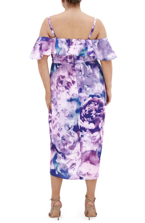 City Chic Floral Drape Cold Shoulder Midi Dress