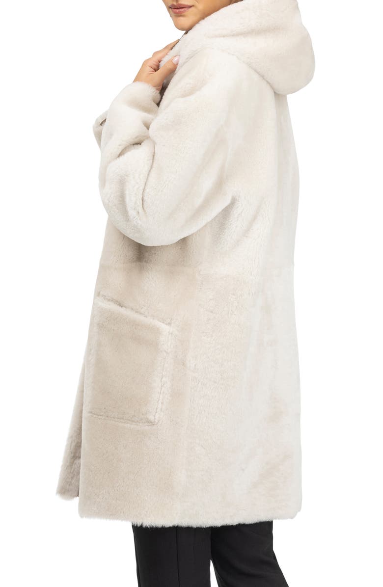 GORSKI Merino Shearling Lamb Hooded Jacket, Alternate, color, Cream