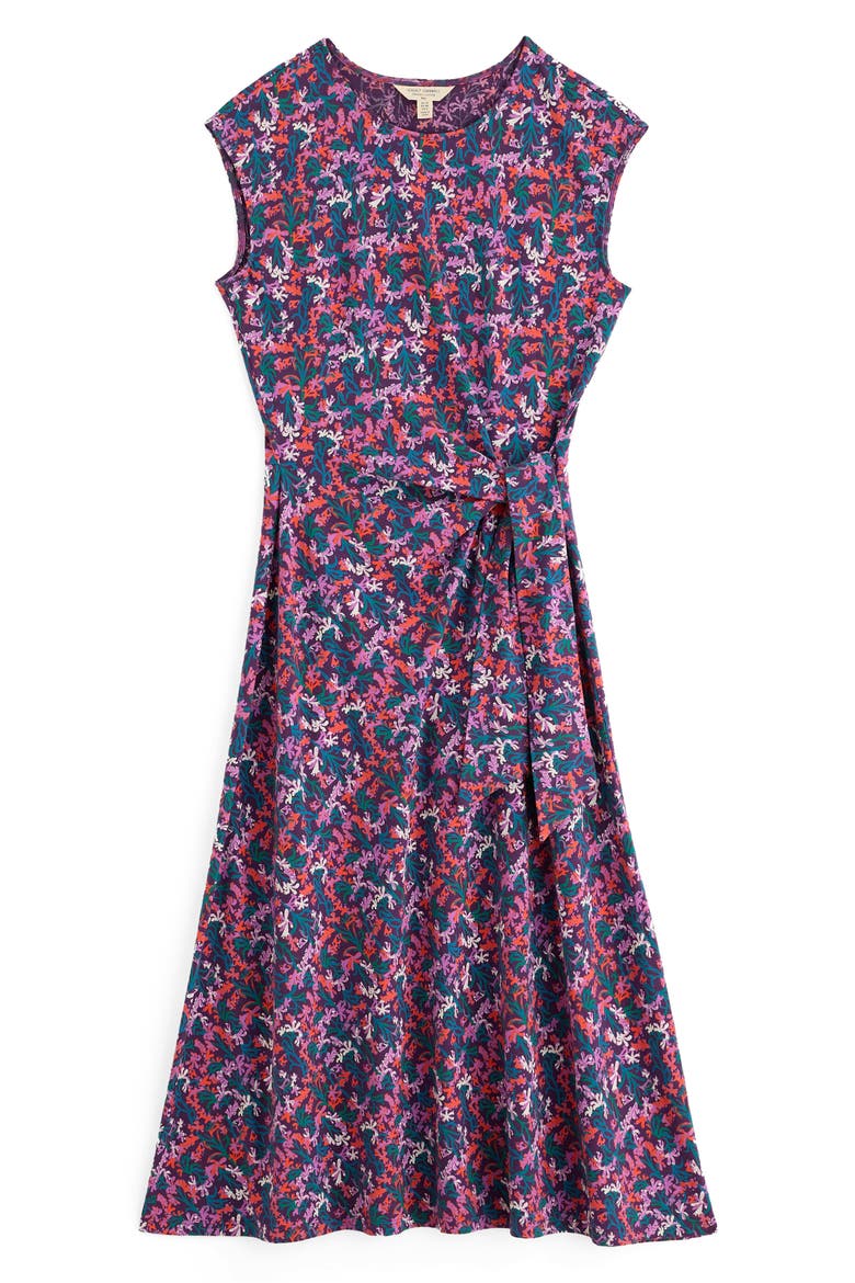 Fettling Floral Tie Waist Jersey Midi Dress, Alternate, color, SUMMER FRONDS PURPLE KALE