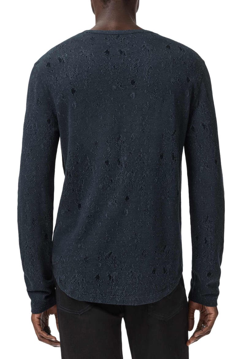 Vera Distressed Jacquard Long Sleeve Crewneck T-Shirt, Alternate, color, NAVY