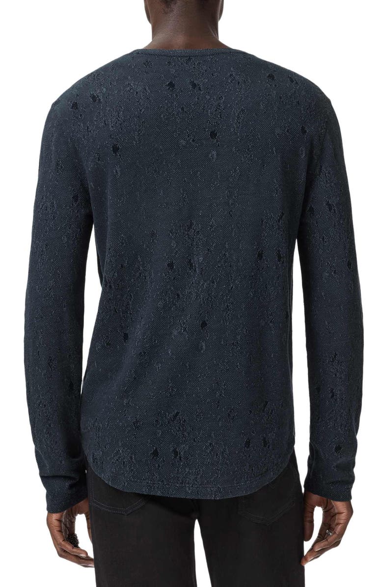 John Varvatos Vera Distressed Jacquard Long Sleeve Crewneck T-Shirt, Alternate, color, Navy