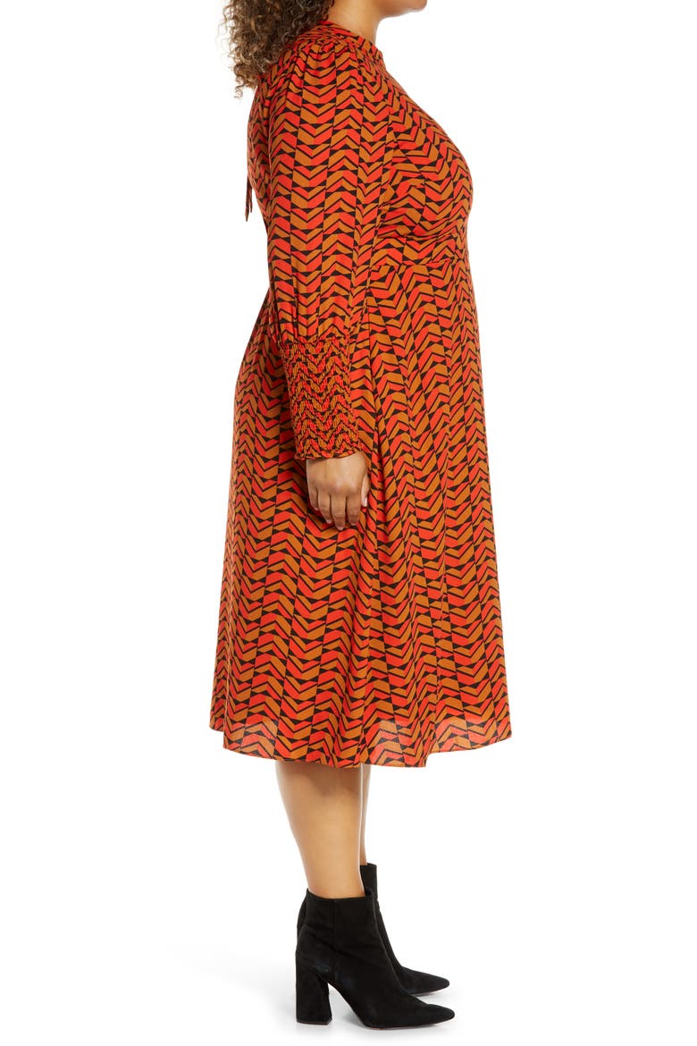 Tie Back Long Sleeve Dress, Alternate, color, RUST MULTI GEO PRINT