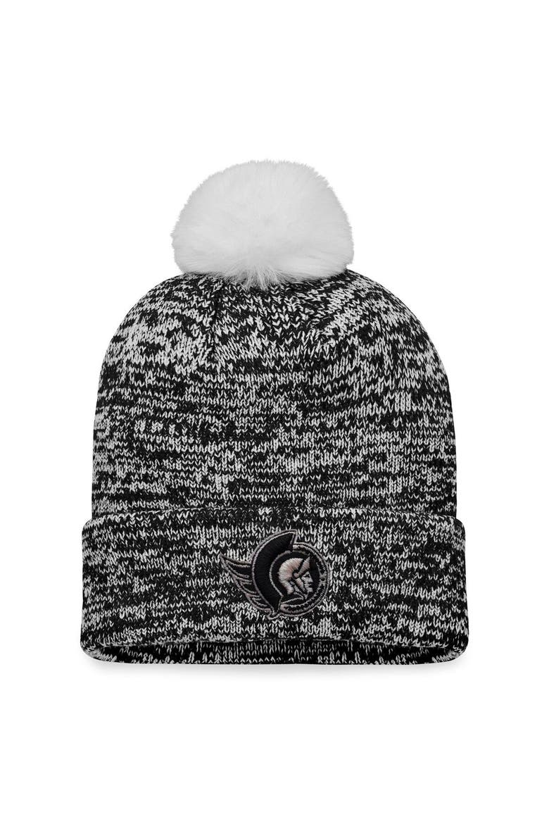 Women's Fanatics Branded Black Ottawa Senators Glimmer Cuffed Knit Hat with Pom, Main, color, Black