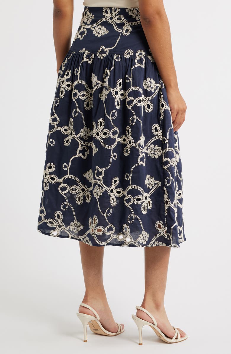 CeCe Embroidery Flounce Cotton Skirt, Alternate, color, Night Shade
